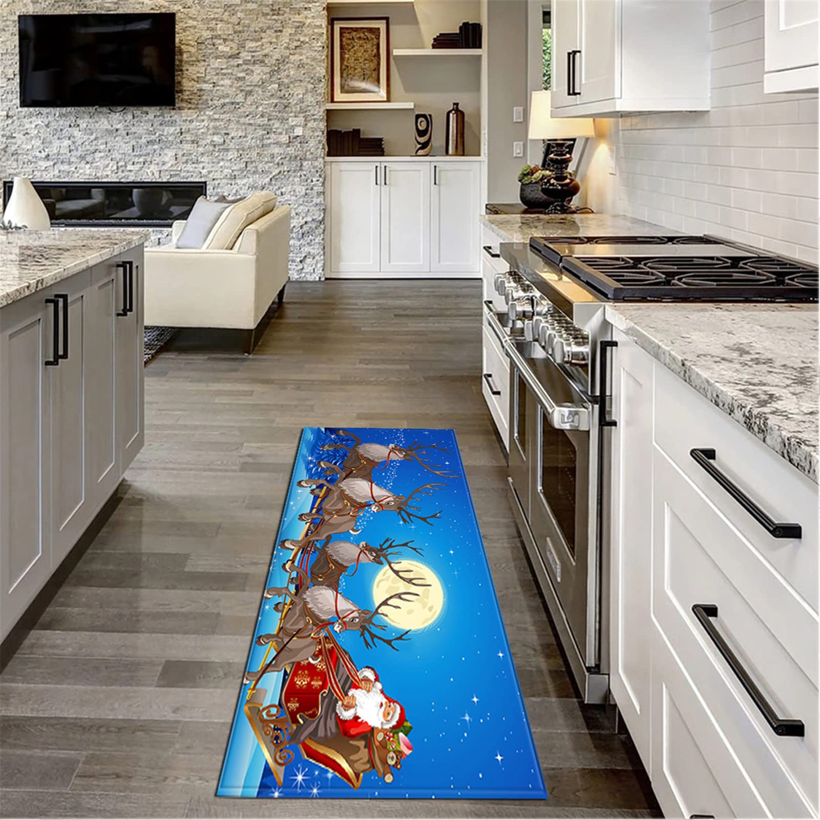 Alfombra Navideña para Dormitorio, Felpudo Navideño, Alfombra De Entrada Navideña, Patrón Navideño 3D Alfombra Antideslizante para Pasillo, Cocina, Sala De Estar, Baño,1,60x180cm/23.6"x70.8"