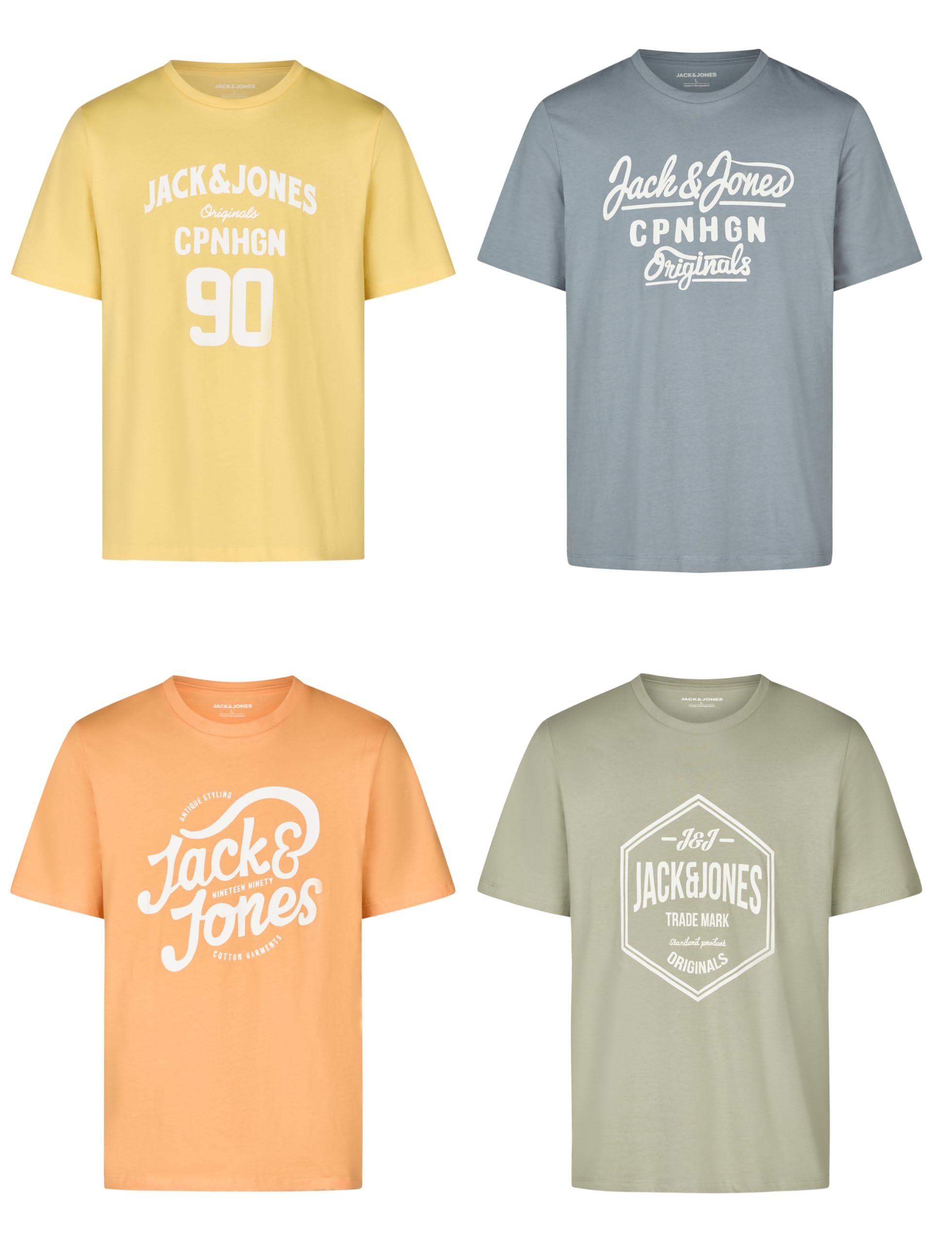 JACK & JONES JJLINO - Maglietta a maniche corte, con scollo rotondo, vestibilità normale, 100% cotone, colore nero, bianco, verde, rosso, blu, grigio, S, M, L, XL, XXL, 3XL
