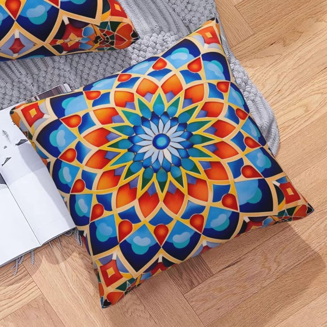 Kissenbezug 65x65 cm 2er Set Outdoor Kissen Mandara Sofakissen Leinen Kissenbezüge Dekokissen Bunt Zierkissen & -hüllen Deko Kissen Quadratisch Pillow Cover für Sofa Schlafzimmer Zuhause Gifts -LY543