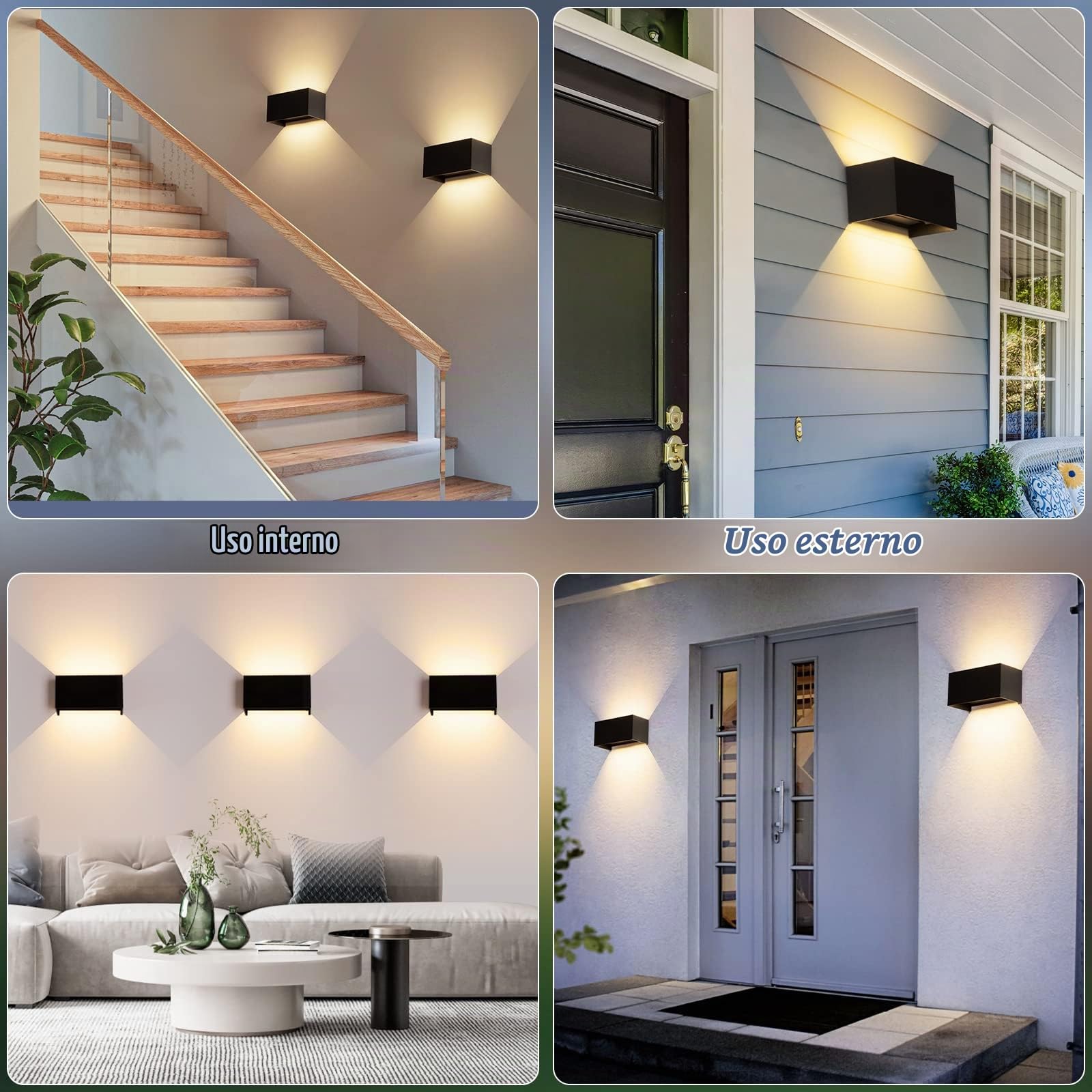 4 lampade da parete a LED da 24 W, per interni/esterni, colore nero, lampada da parete regolabile su e giù, lampada da parete per esterni, luce bianca calda, 3000 K, IP65, impermeabile