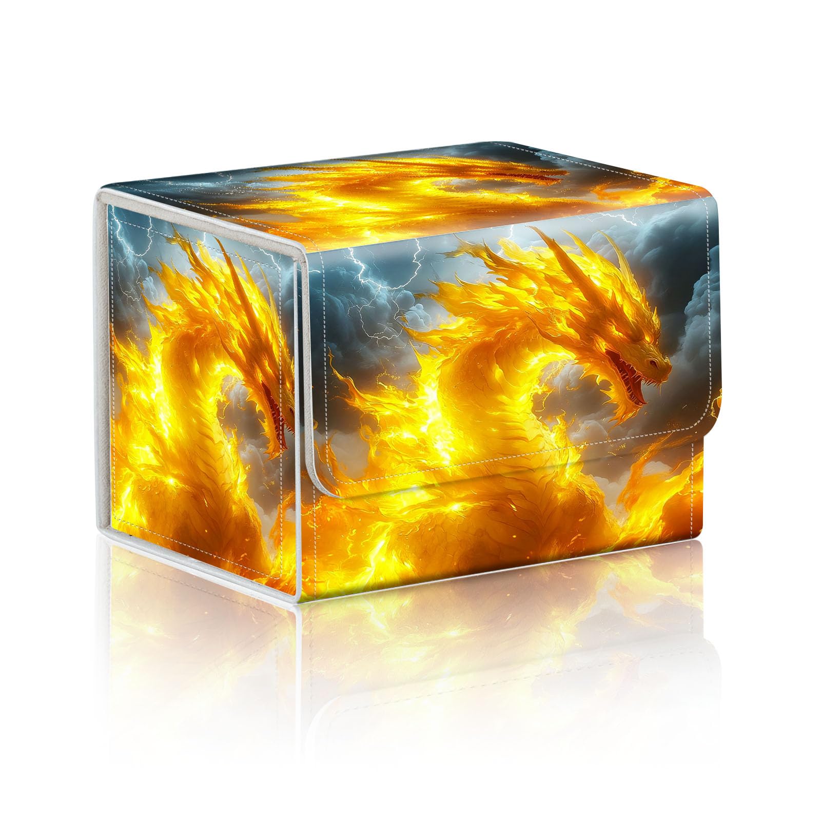 DISUOFEART Trading Card Storage Box, Holds 100+ for MTG Cards, Premium PU Leather with Magnetic Closure, Golden Dragon In Thunderstorm Durable Deck Box for Magic the Gathering, Trading Card Games