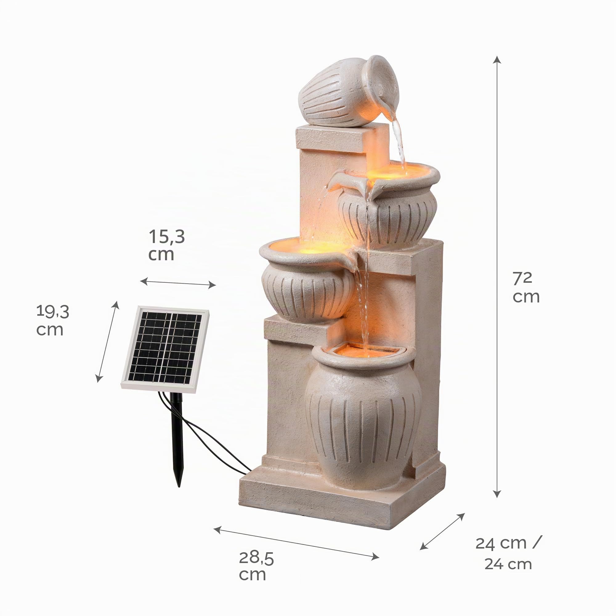 Teamson Home Fontaine Solaire 4 Niveaux Cascade exterieure LED ecologique sans Fil Balcon Patio Aspect Pierre Naturelle