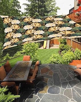 Sun Shade Sail 12x16 Golden Ginkgo Leaf Rectangle Sun Shade Sails Canopy Waterproof Leaves Plant Outdoor Sunshades Sand UV Block Cover Shades Cloth for Patio Backyard Garden Deck Porch Lawn