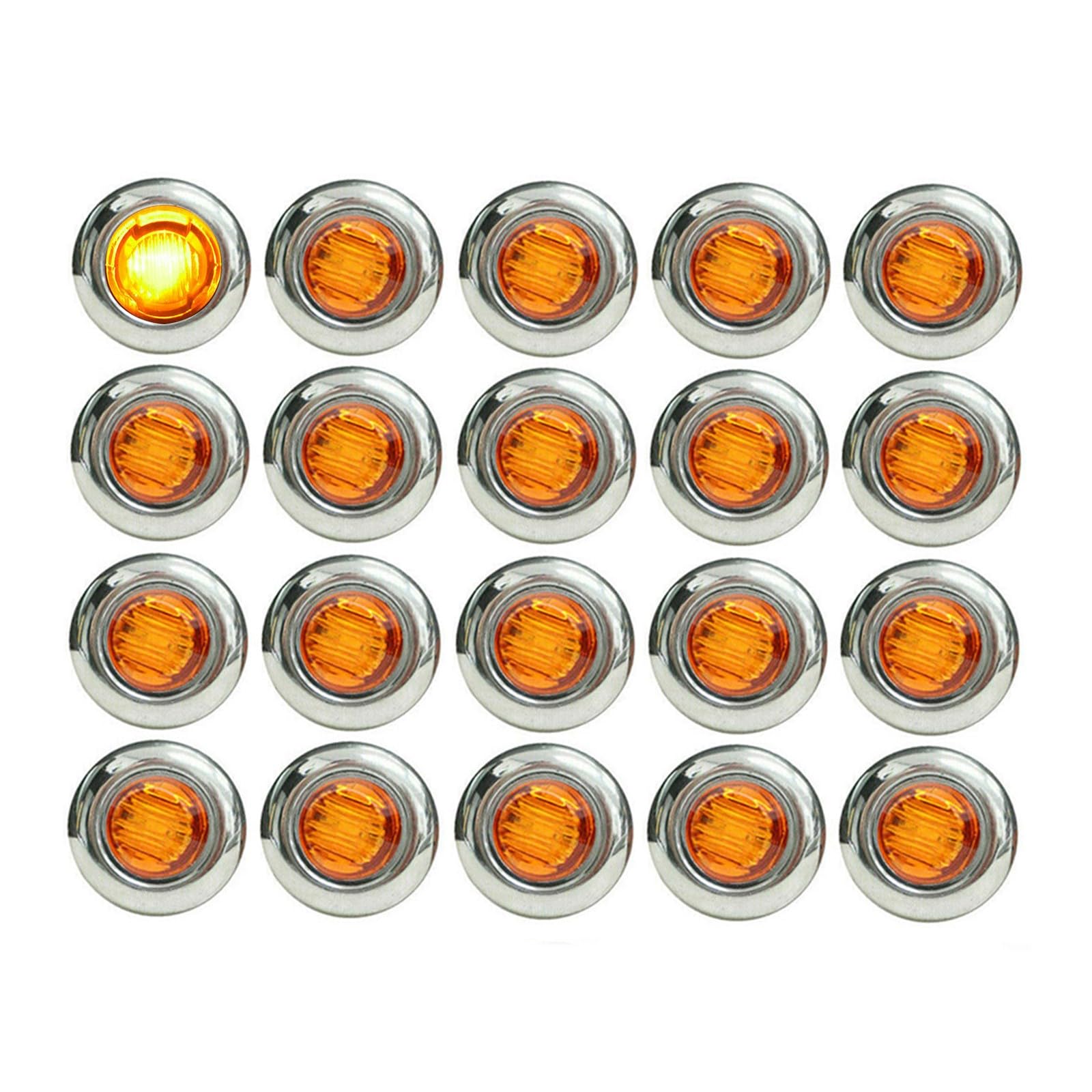 Baceyong 20 szt. 12V-24V Samochód LED Boczny Marker Wyczyść Światła Sygnałowe Lampy sygnałowe, Uniwersalne okrągłe wskaźniki sygnału bocznego Lampy dla ciężarówek Zwiastun SUV Caravan Camper, Amber