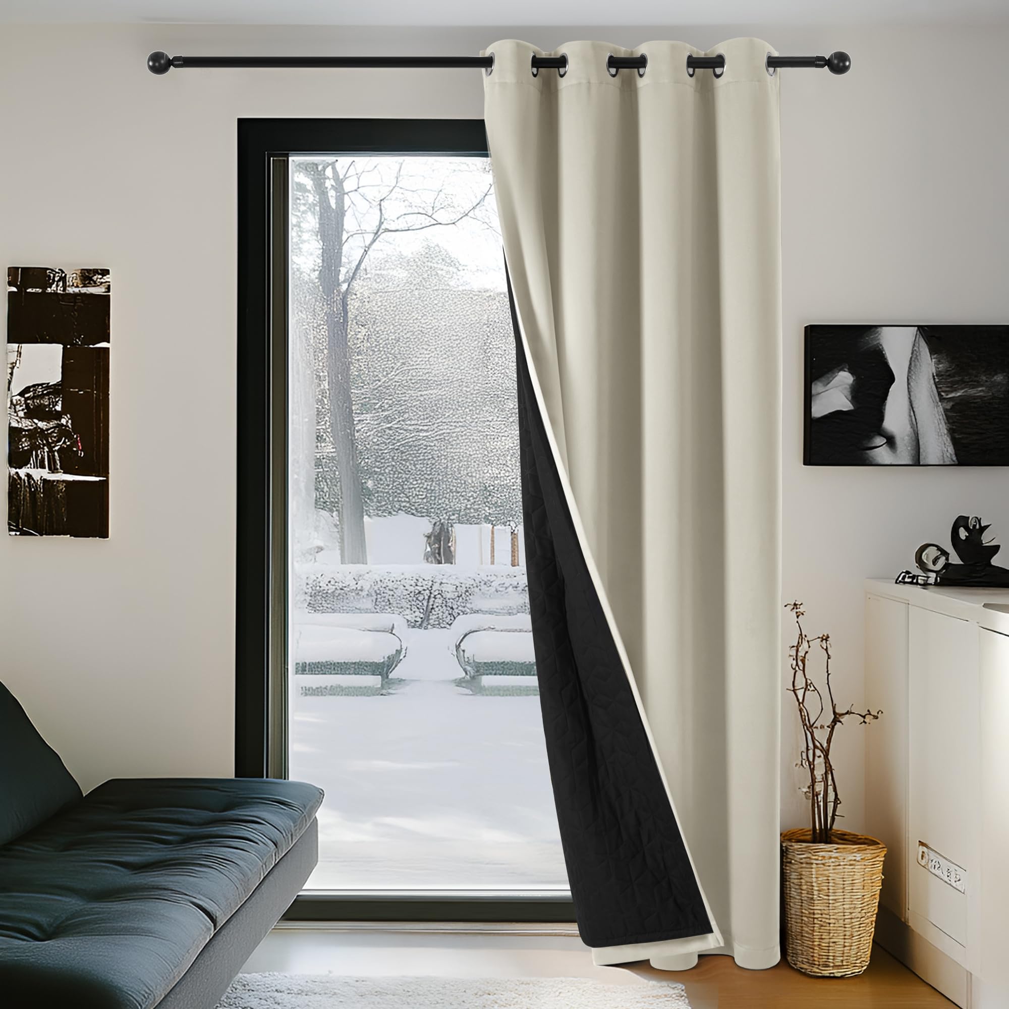 Deconovo Double Layer Thermal Blackout Curtain, Windproof, Heavy, Insulating for Cold and Warm, Suitable for Windows and Doors, 132 x 242 cm, Light Beige, 1 Piece - OEKO-TEX STANDARD 100 Certified — image 1