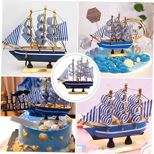 Miniatura 2 de SUPVOX 3 Pcs Sailing Boat Cake Decoration Graduation Pirate Ornament Coastal Nautical Decor Sailboat Ornament Wood Sailboat Model Cupcake Picks Cake