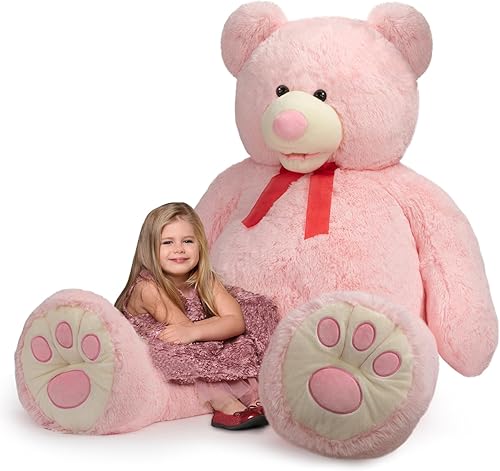 Miniatura 10 de HollyHOME Oso de peluche gigante de 4 pies, enorme oso de peluche con patas bordadas, juguete de peluche para novia y niños, 48 pulgadas, color gris