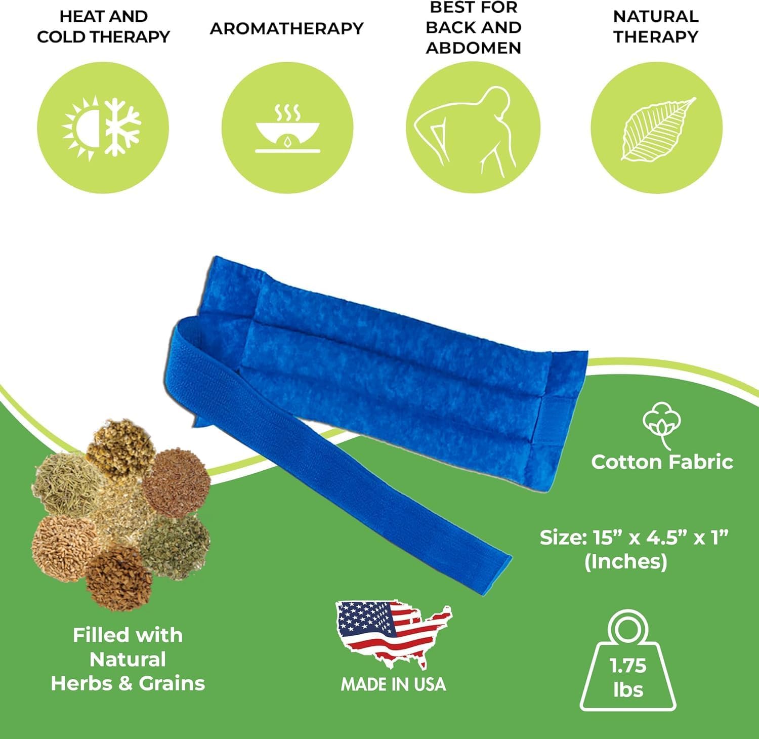Nature Creation Microwaveable Herbal Heating Pad for Lower Back & Abdomen - Reusable Hot & Cold Pack for Comfort and Relaxation - Natural Heating Pad with Elastic Strap Blue Branches - 1 Pack