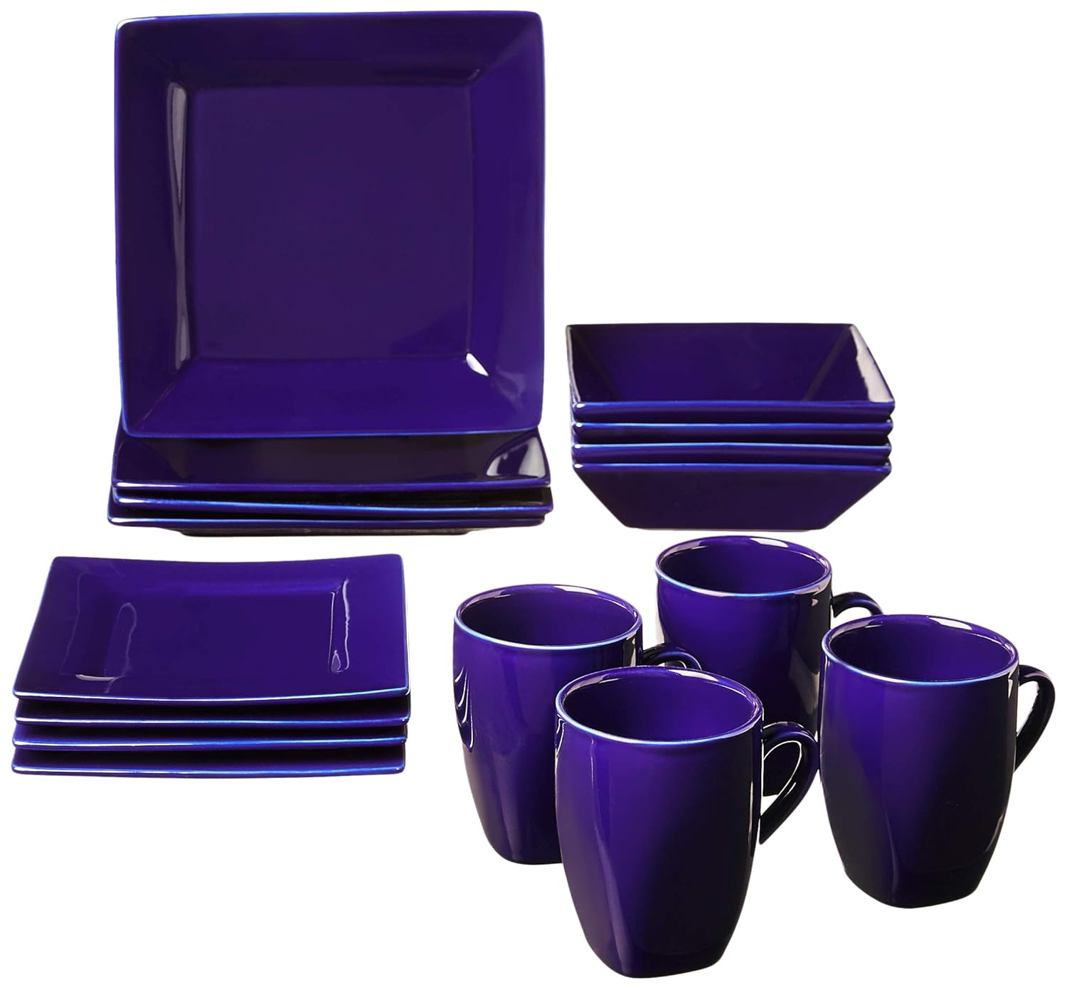 Square Dinnerware Set, 16pc, in Cobalt