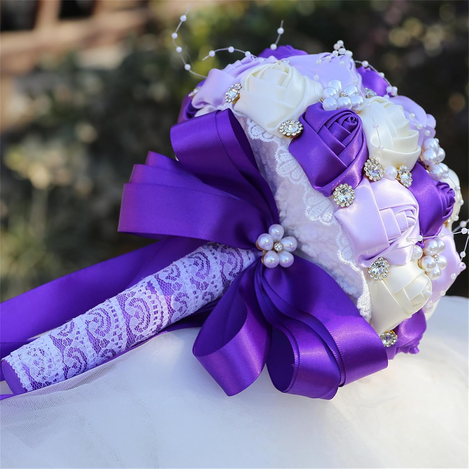 Handmade Rhinestone Bridal Bouquet Crystal Wedding Round Tossing Bouquet Artificial Flower Bunch for Bride Bridesmaid