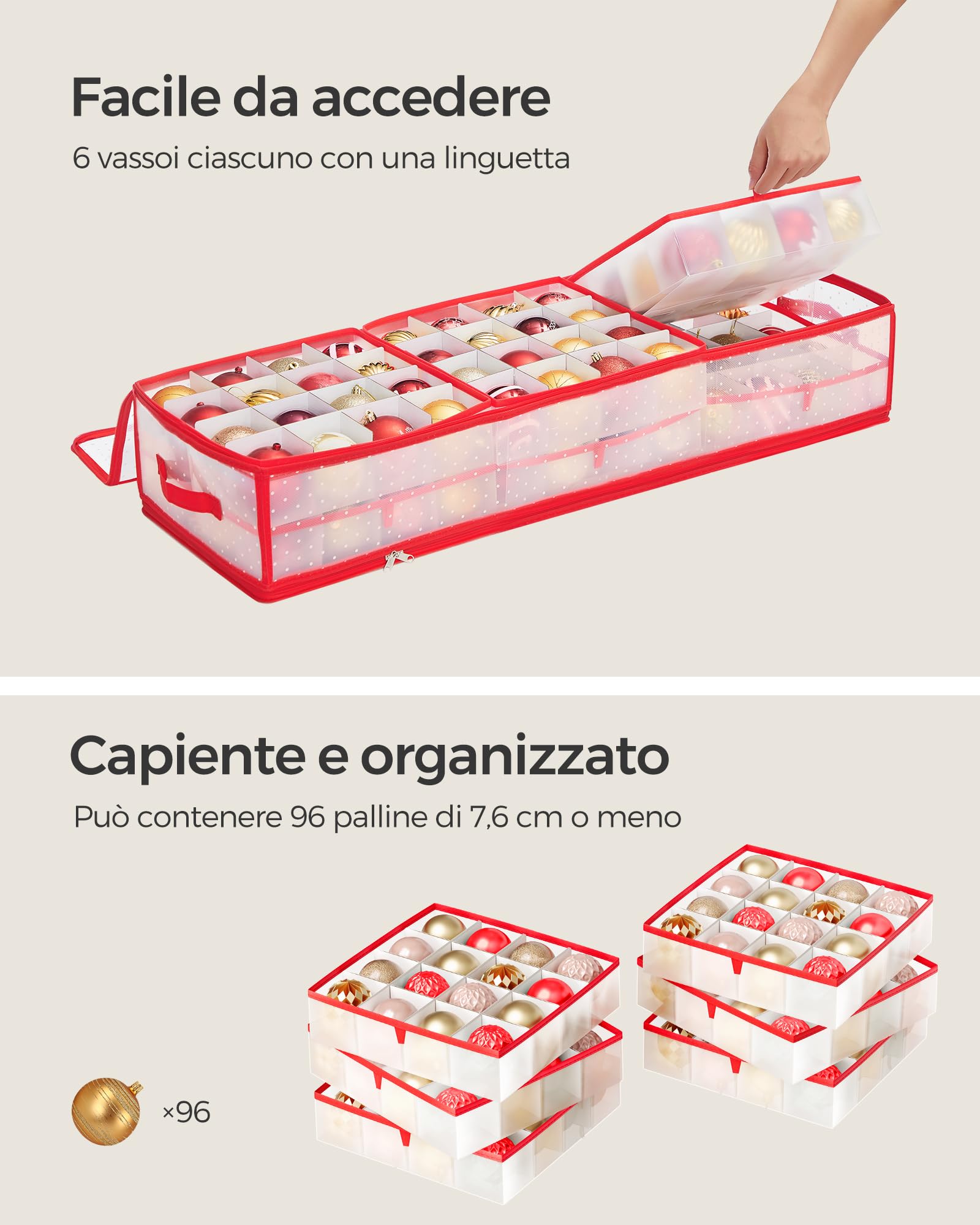 Contenitore Sottoletto Per Decorazioni Natalizie SONGMICS - 96 Scomparti, 96.5x33.5x17.5 Cm, Rosso Ciliegia - Foto 11