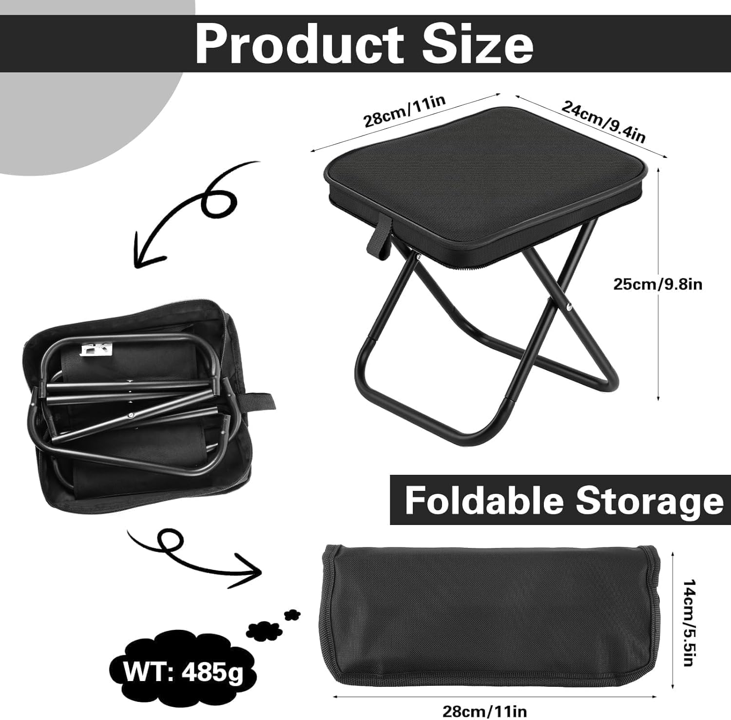 Sgabello Pieghevole da Campeggio, Portatile Leggero Sedia Pieghevole Resistente 120kg, Sgabello da Pesca Pieghevole, Sgabello Pieghevole Portatile Per Campeggio, Pesca, Escursioni e Viaggi