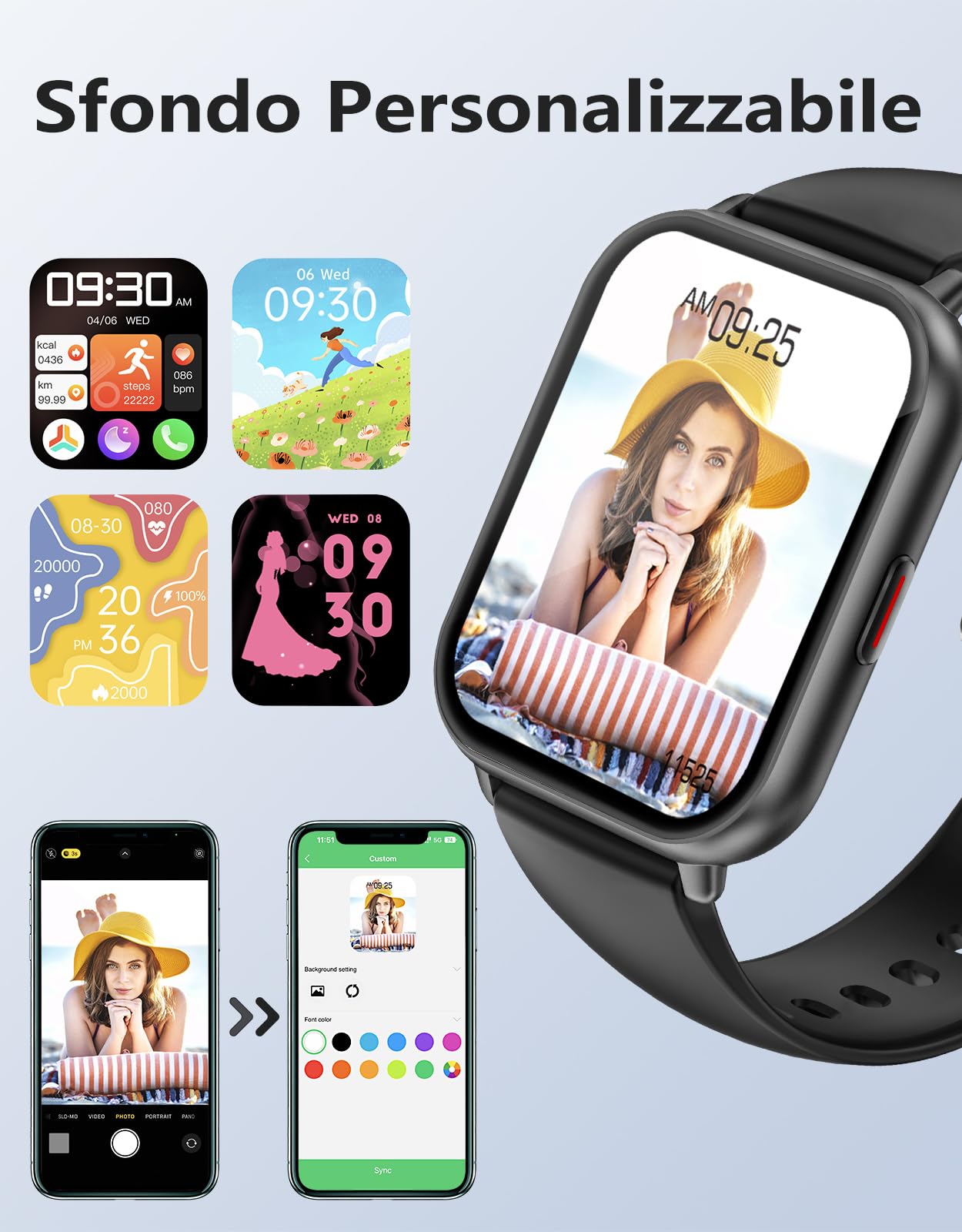 RUIMEN Smartwatch Uomo Donna Chiamate Bluetooth Orologio Contapassi Android iOS Compatibile Fitness Watch Sportive Cardiofrequenzimetro da polso Saturimetro Impermeabile IP68 Notifiche Whatsapp Nero