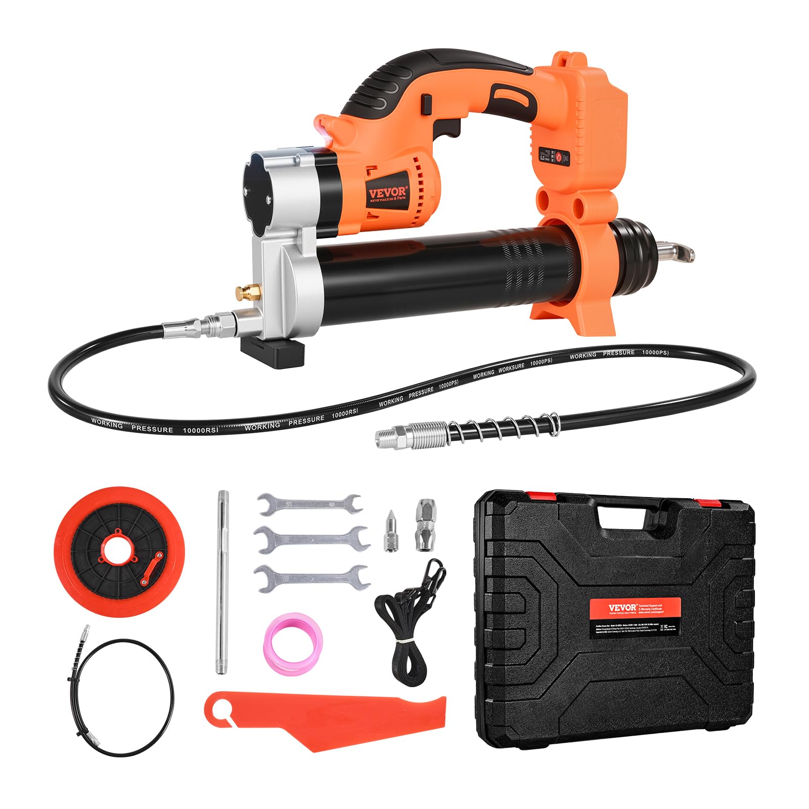 VEVOR Ingrassatore a Batteria Senza Fili, Pressione Massima di 55 MPa Ingrassatore Elettrica con Luce LED e Tubo, Batteria da 20 V e Grilletti a velocità Variabile, per Lubrificare Veicoli o Macchine