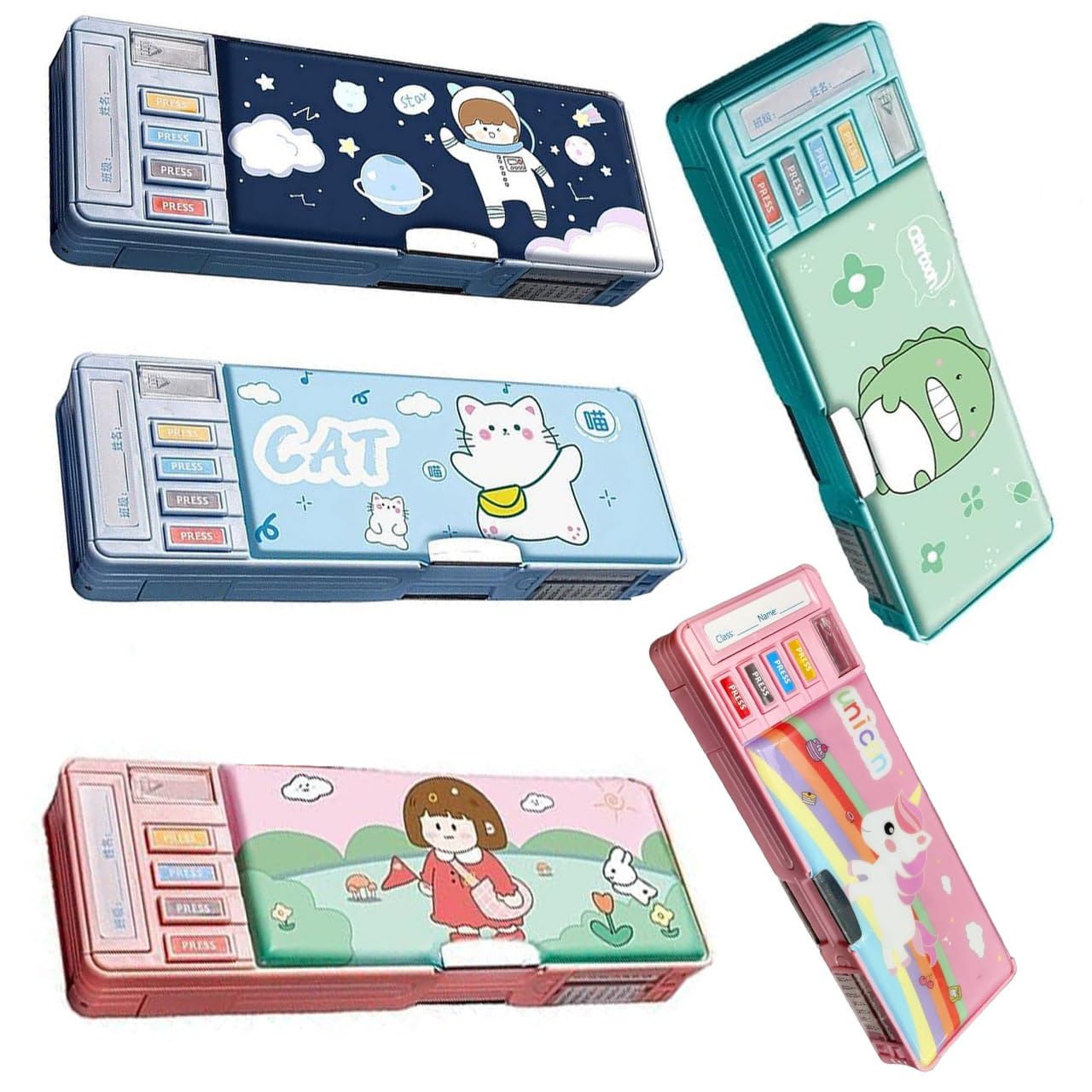 NAXUE Plastic Pencil Box For Kids, Multifunctional Pencil Case With Press Buttons For Boy Girl, Pencil Box With 2 Compartments For Student, Cartoon Pattern Compass Box School Office Supplies (Blue) (B0CF2KW2HF) Amazon Price History, Amazon Price Tracker