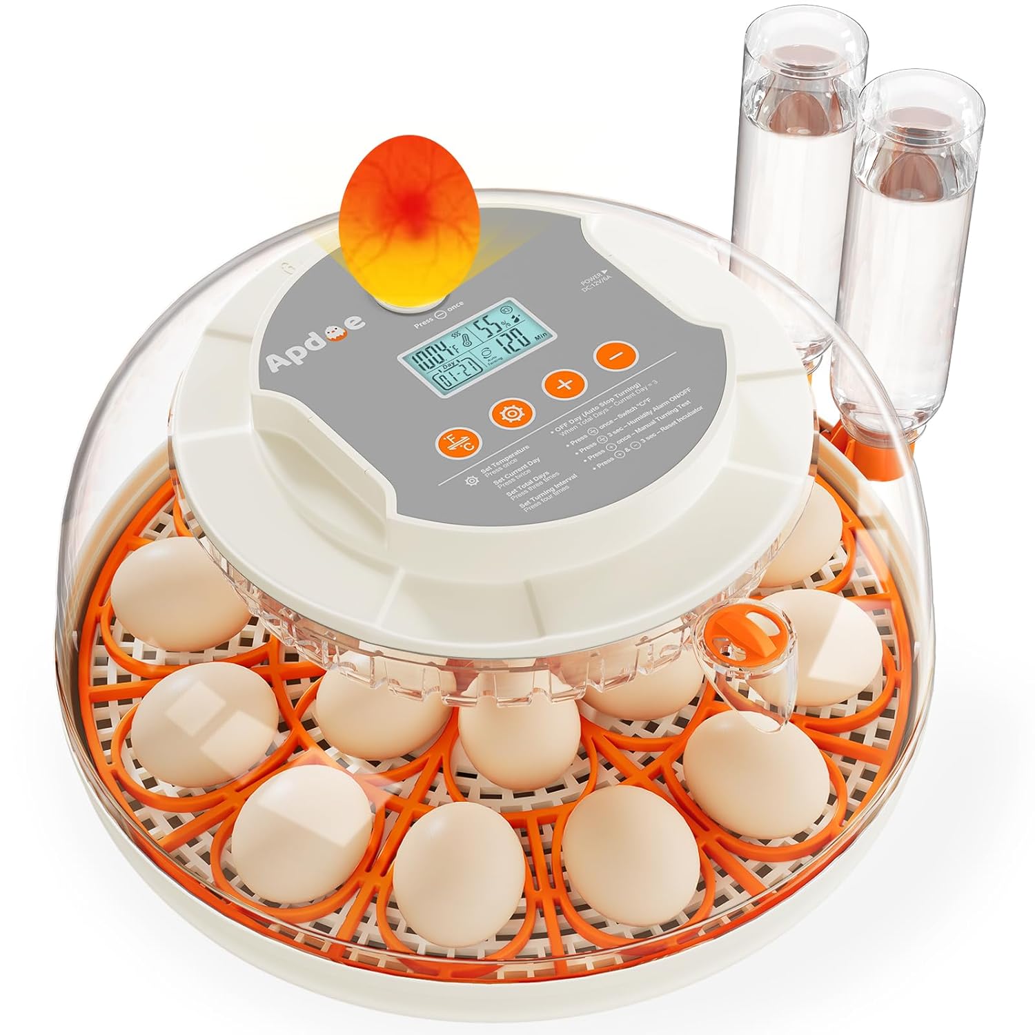 APDOE HatchPro 18 Egg Incubator: Automatic Turning, Humidity Control, Auto Water Refill, 2 Trays for Chicken Quail Duck Turkey Eggs