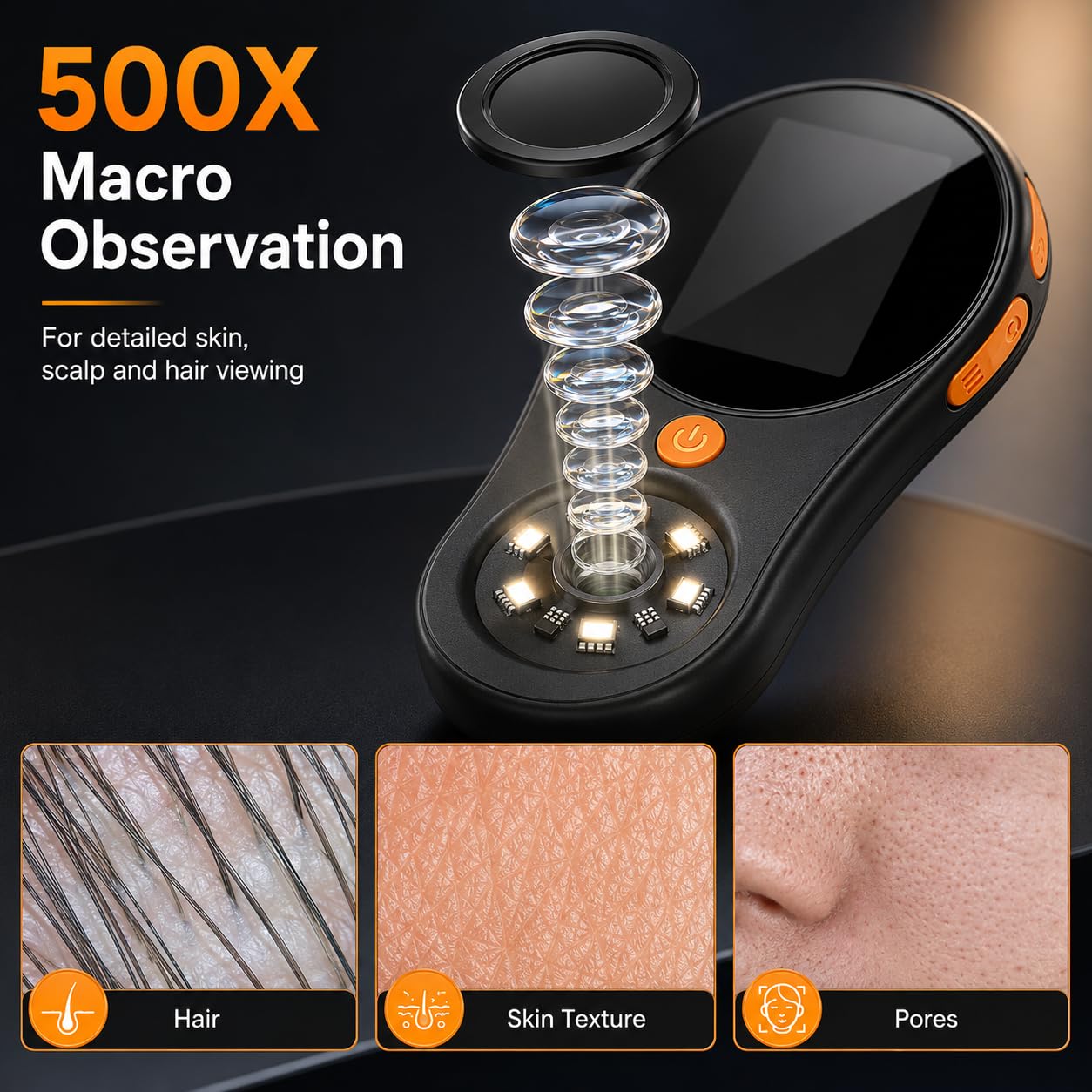 Analizador de piel dermatoscopio portátil 500X Microscopio digital