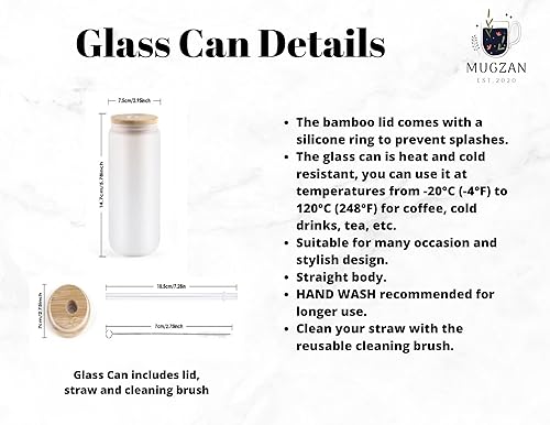 Miniatura 3 de Cute Little Ghost Frosted Glass Can with Bamboo Lid, straw and cleaning brush, 16 Oz Halloween Vibes Glass Cup Mugzan