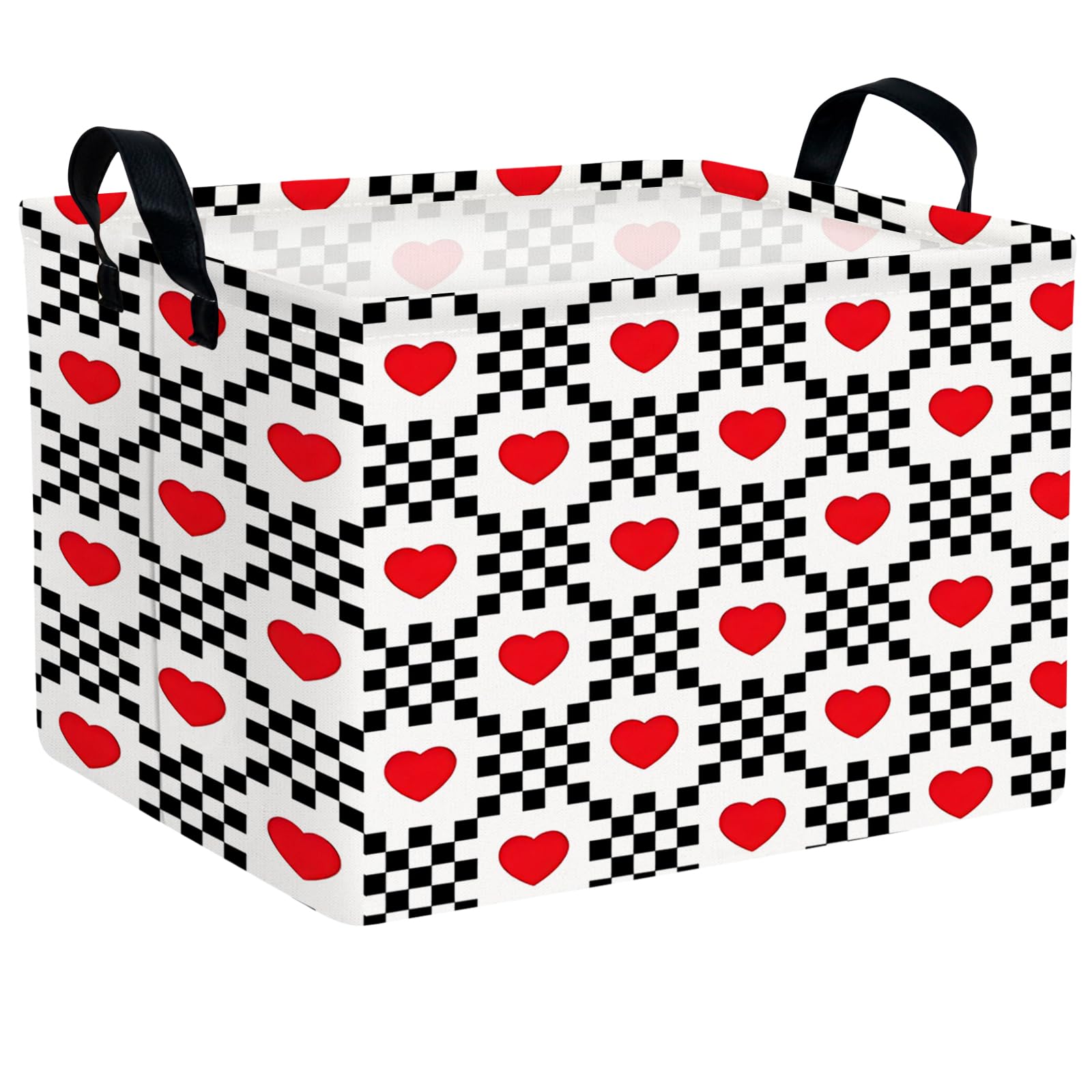Valentine's Day Basket for Gifts Empty Cute Heart Large Gift Basket Decorative Storage Bin for Kid and Baby Room Décor (Black and White Checkered Heart)