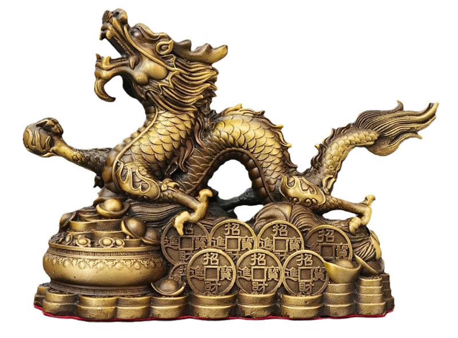 Gold Dragon Sculpture Figurines Chinese Feng Shui Statue Tabletop Decor