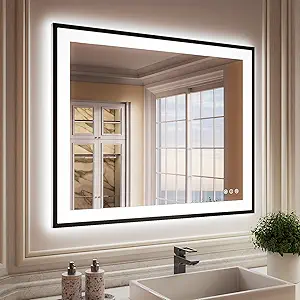 ISKM Framed LED Mirror for Bathroom 40"x32", Dimmable LED Bathroom Mirror with Lights, Anti-Fog, Front and Backlit Lighted Mirror 3-Colors, Shatterproof, Memory Function