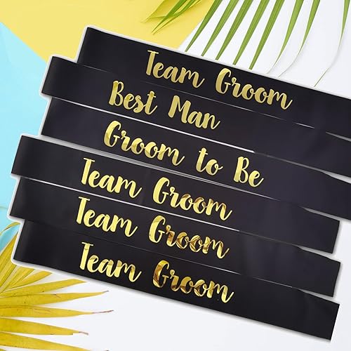 Miniatura 2 de MUMUNN Paquete de 6 fajas de despedida de soltera para novios y padrinos de boda, fajas negras para hombres de equipo para hombres, decoraciones de