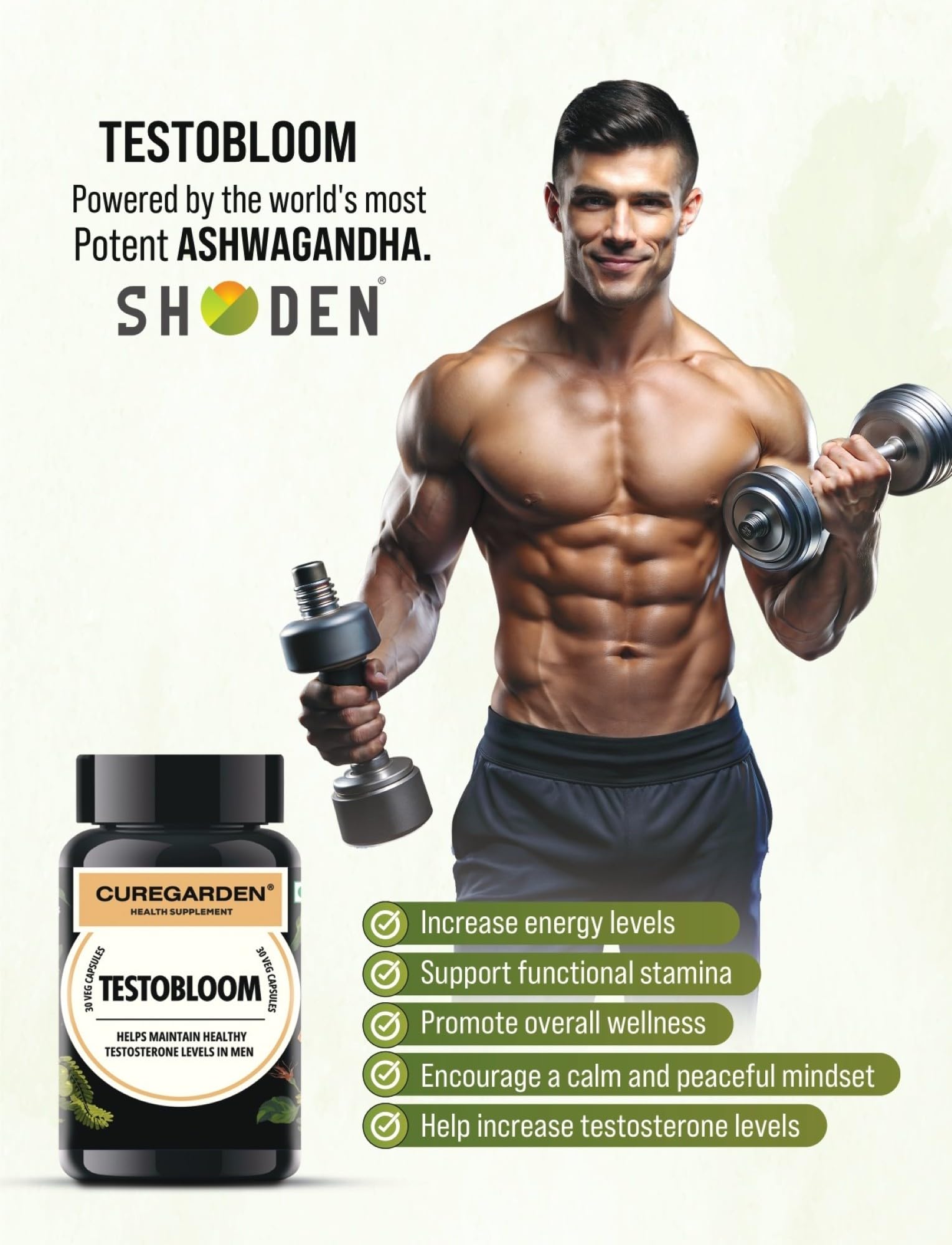 Curegarden Testobloom | Testosterone Booster for Men with Shoden Ashwagandha 500mg + Zinc + Vitamins B6 & D3 | Clinically Studied Ingredients | Supports Muscle Growth & Stamina | GMP & Halal | 30 Capsules — Amazon image 4