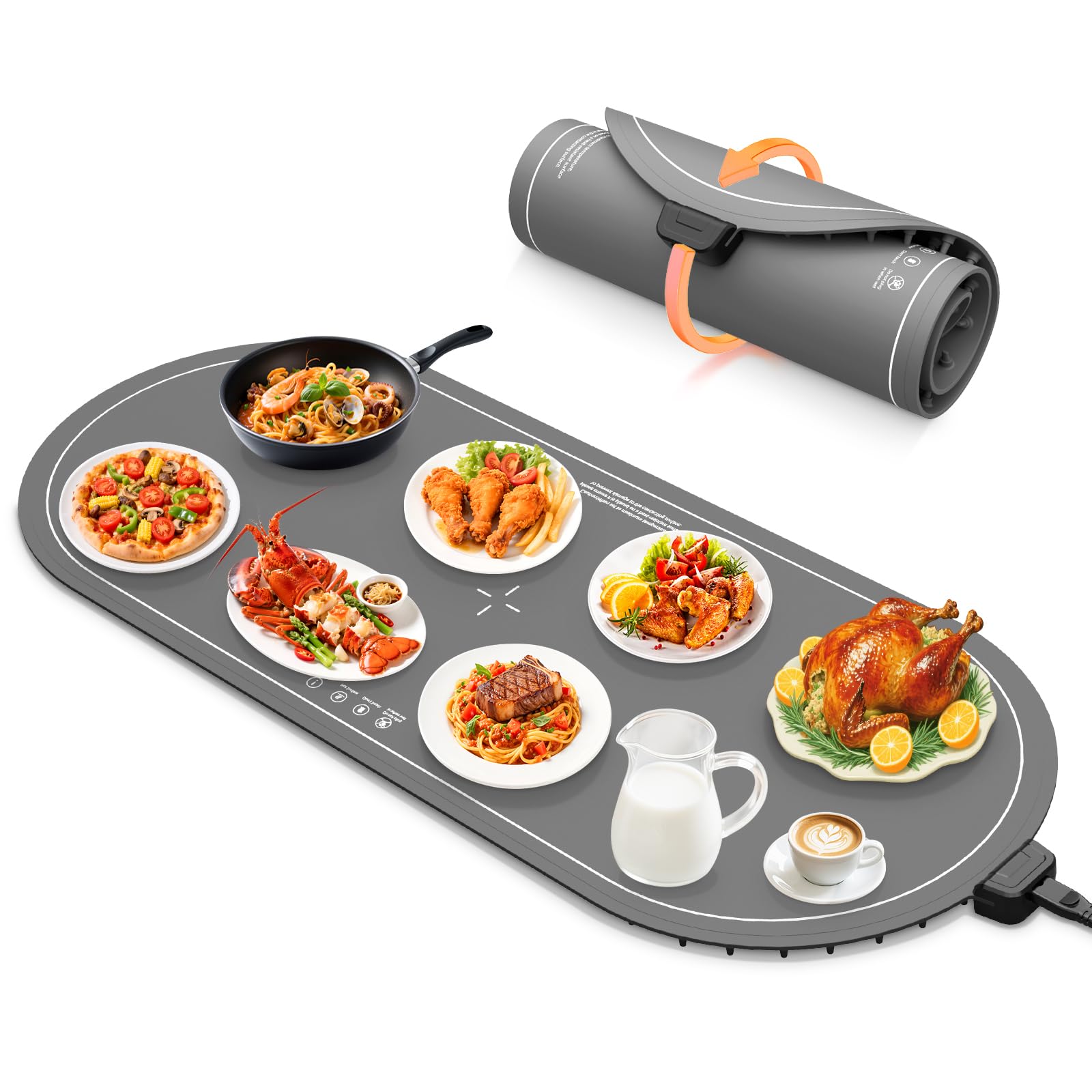 Warming Mat for Food Extra Large,Electric Food Warmers for Parties Buffet,36"x15" Food Warming Trays with Timer,Roll Up Silicone Heating Pad,Portable Kitchen Gadgets for Home Daily Use(Gray)