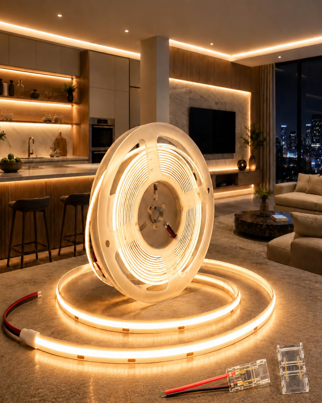 COB LED Streifen 5m LED Streifen 12V Cob Led Strip 320LEDs/m Warmweiß | COB LED Band 8mm CRI90+ Trennbare LED Leiste für Fernseher, DIY Dekoration Schlafzimmer Innen Küche Deko (Ohne Netzteil)