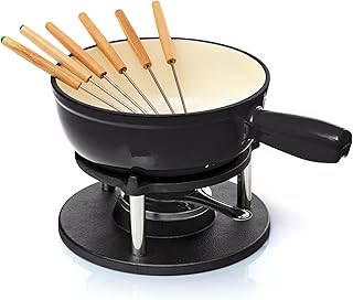 Bonvivre Cast Iron Fondue Set for 6 People - 2 Litres - Fondue Set 9 Pieces with Burner and 6 Forks - with Enamel Coating...