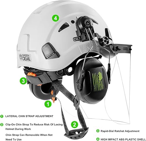 Miniatura 6 de Casco de Seguridad Forestal Casco de Motosierra con Visera Transparente Completa de Policarbonato y Orejeras 3 en 1 Casco Duro Forestal