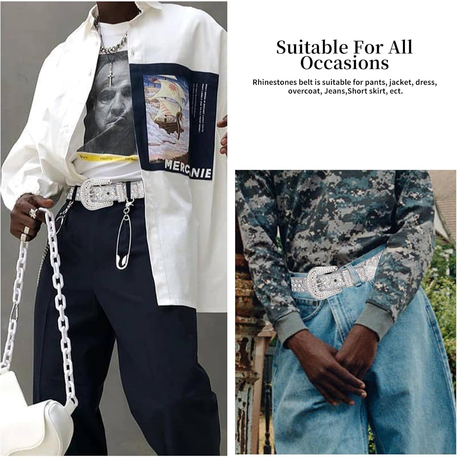 TINIDI Rhinestone Belt for Men Women Western Bling Heart Crystal Diamond Studded Leather Belts for Jean Pants - Image 5