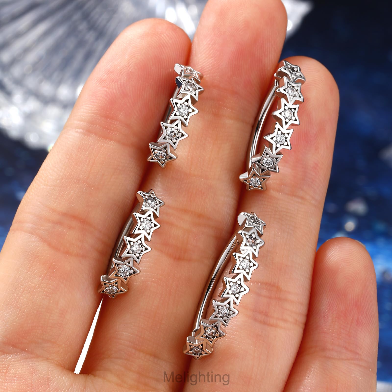 Melighting Piercing per ombelico a forma di stella, in acciaio inox, con zirconia cubica