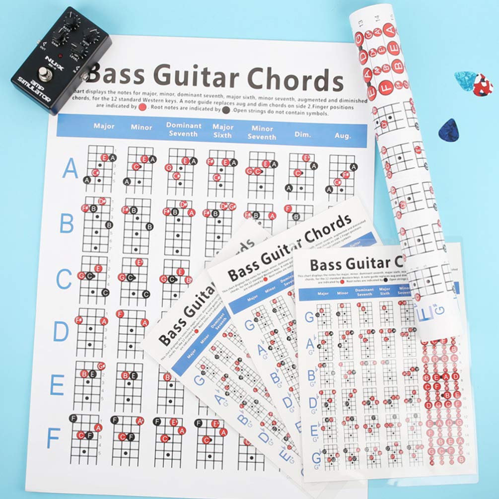 EXCEART Bass Finger Guide Bass Chord Chart Guitar Poster 4 String Electric Bass Fingering Exercise Diagram for Bass Guitar Music Instrument Practice Accessories(Small Size) Bass Chord Practice