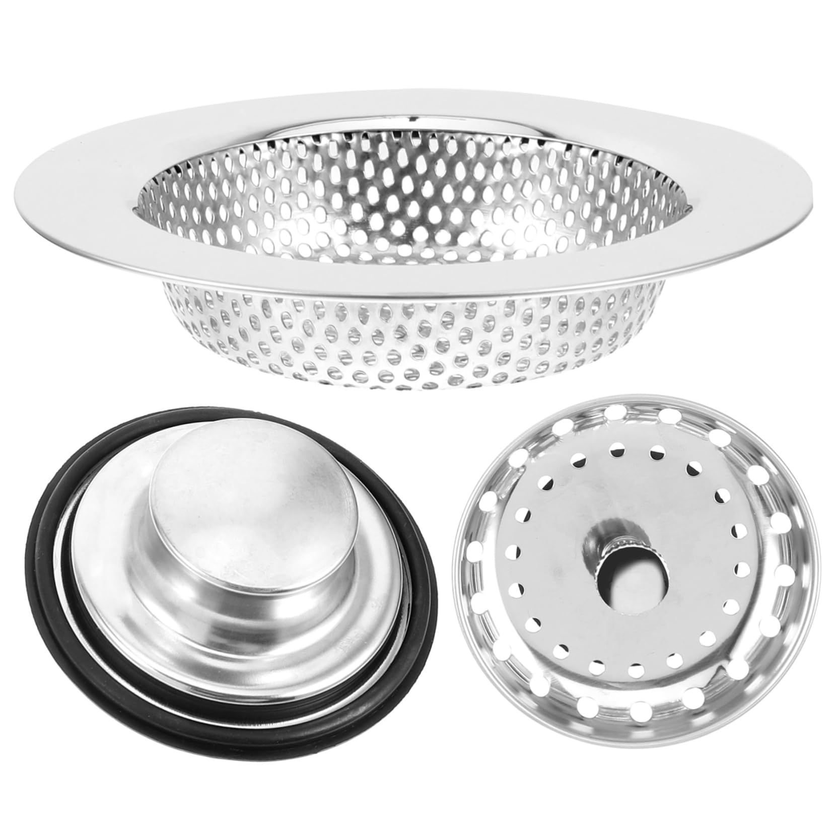 SHINEOFI 5 Ensembles Filtre d'évier pour évier égouttoir passoire de puits Panier de Filtre d'évier de Cuisine Filtre de vidange d'évier en Acier Inoxydable Caoutchouc