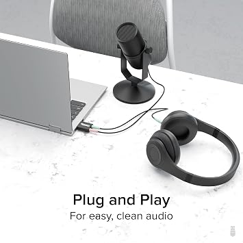 Plugable USB Audio Adapter Adds 3.5mm Speaker and Microphone Ports Because Your Laptop or PC Lacks an Audio Jack; Compact External Sound Card Replacement, Plug-and-Play for Windows, Mac, Linux