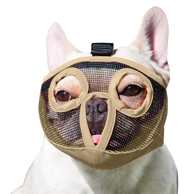 Focinheira para cães de focinho curto com malha respirável e nylon JYHY, Grande 38–64 cm