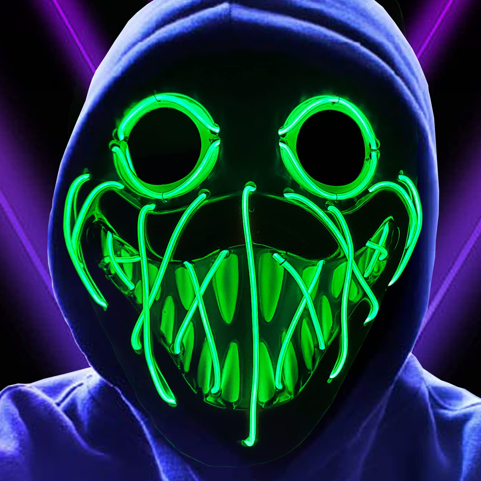 COOLKID LED Halloween Mask, Poppy Playtime Mask, Purge Mask Light Up Mask Masquerade Mask with 3 Light modes for Halloween Party Festivals