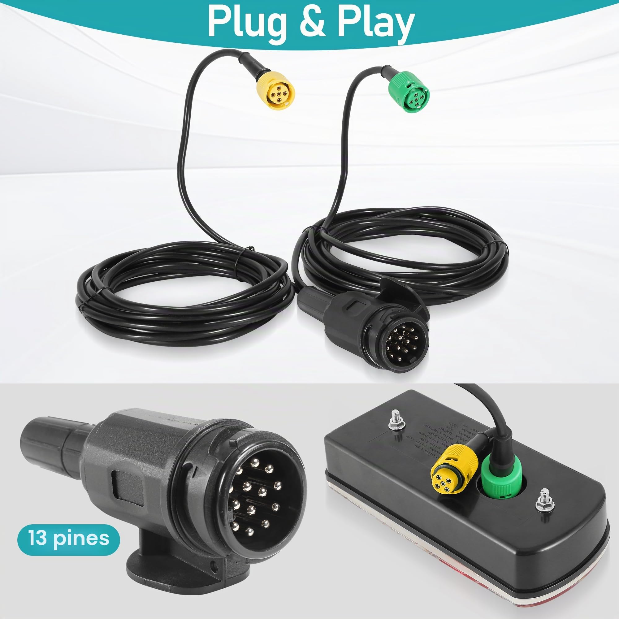 Kit Luces de Remolque 13 Pines 12V/24V Pilotos Traseros Led 7Funciones | IP65 Impermeable E57 Homologados | Conector Bayoneta 5P Pre-cableado 5,5m para Caravana, Camión, Remolque Agrícola