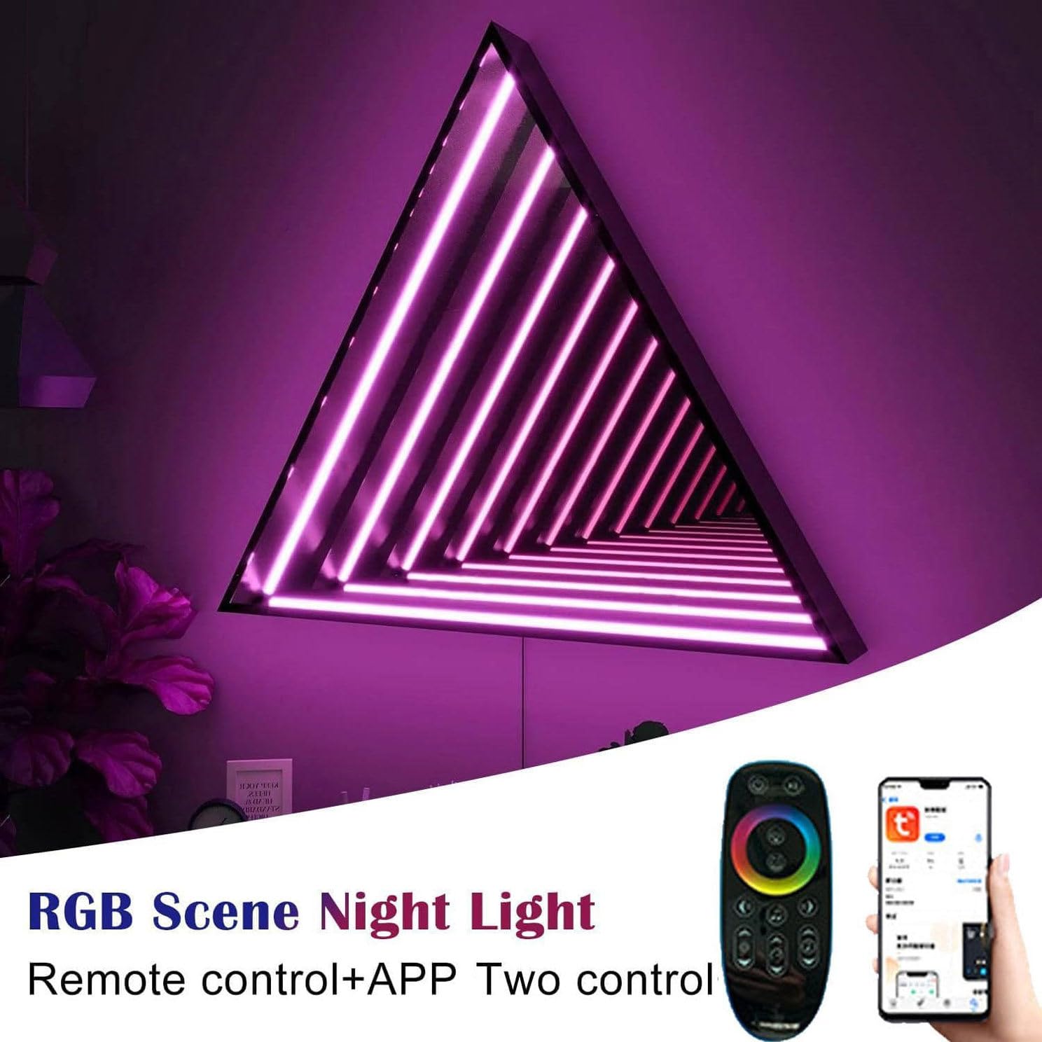 Zdalnie Sterowane Lustro Infinity, Neonowe światło LED 3D, Nocne światła Tunelowe, Zmieniające Kolor światło Tunelowe LED, Lampa Biurkowa Z Lustrem Tunelowym, Dekoracja Domu Na Imprezę,Triangle-70cm