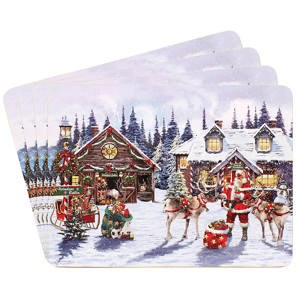 The Leonardo Collection Macneil Studios Santa Placemats Set of 4 For Home & Kitchen | Easy Clean & Washable Place Mats For Dining Table | Non Slip Table Mat For Dinner Plates & Decorations