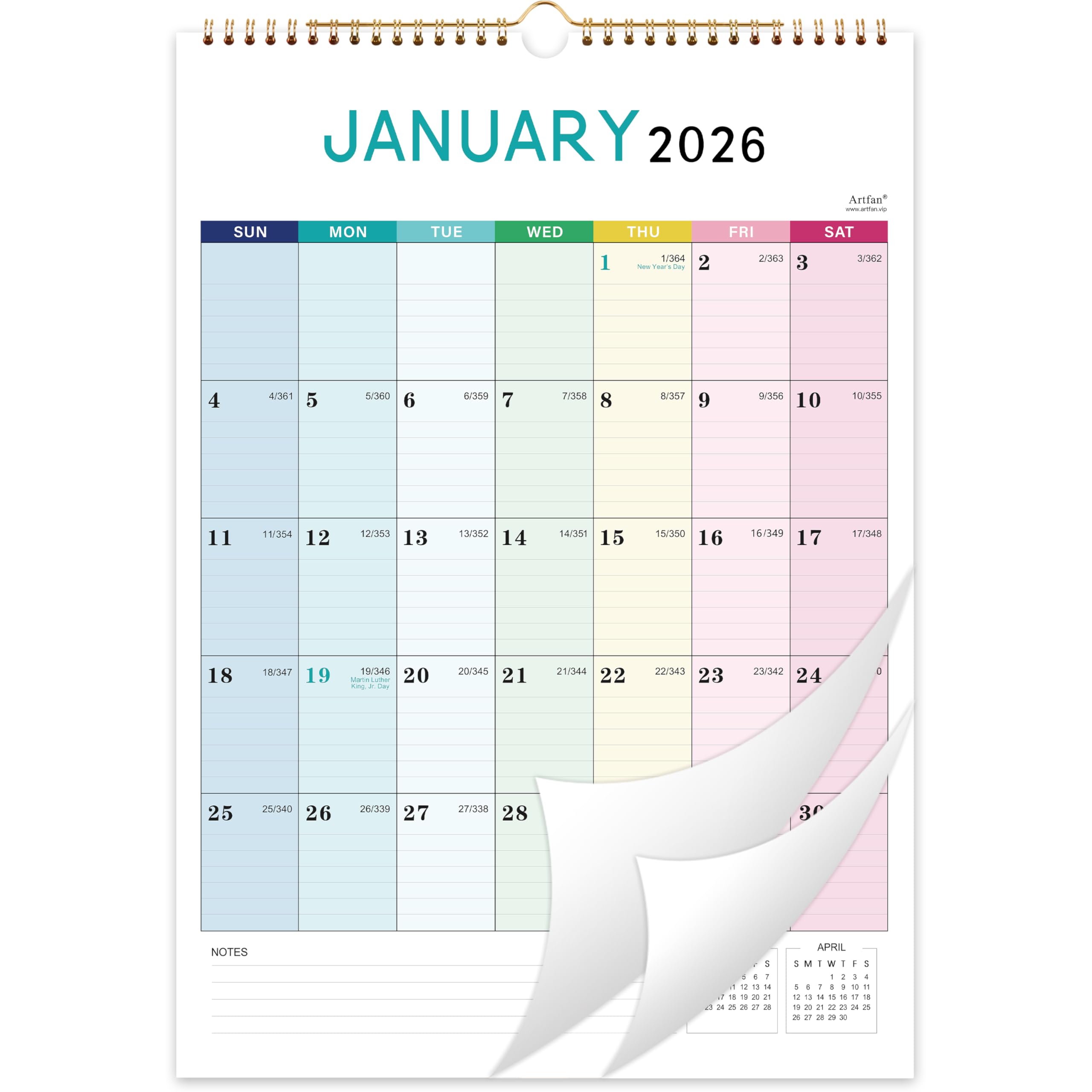 2026 Calendar - 2026 Wall Calendar, Jan. 2026 - Dec. 2026, 12" x 17", 12 Months Wall Calendar 2026, Hanging Hook - Colorful Lump