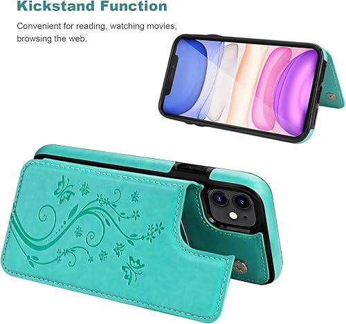 Miniatura 6 de Vaburs Funda compatible con iPhone 11 con tarjetero y diseño de mariposa en relieve, piel sintética de alta calidad, doble botones magnéticos, a