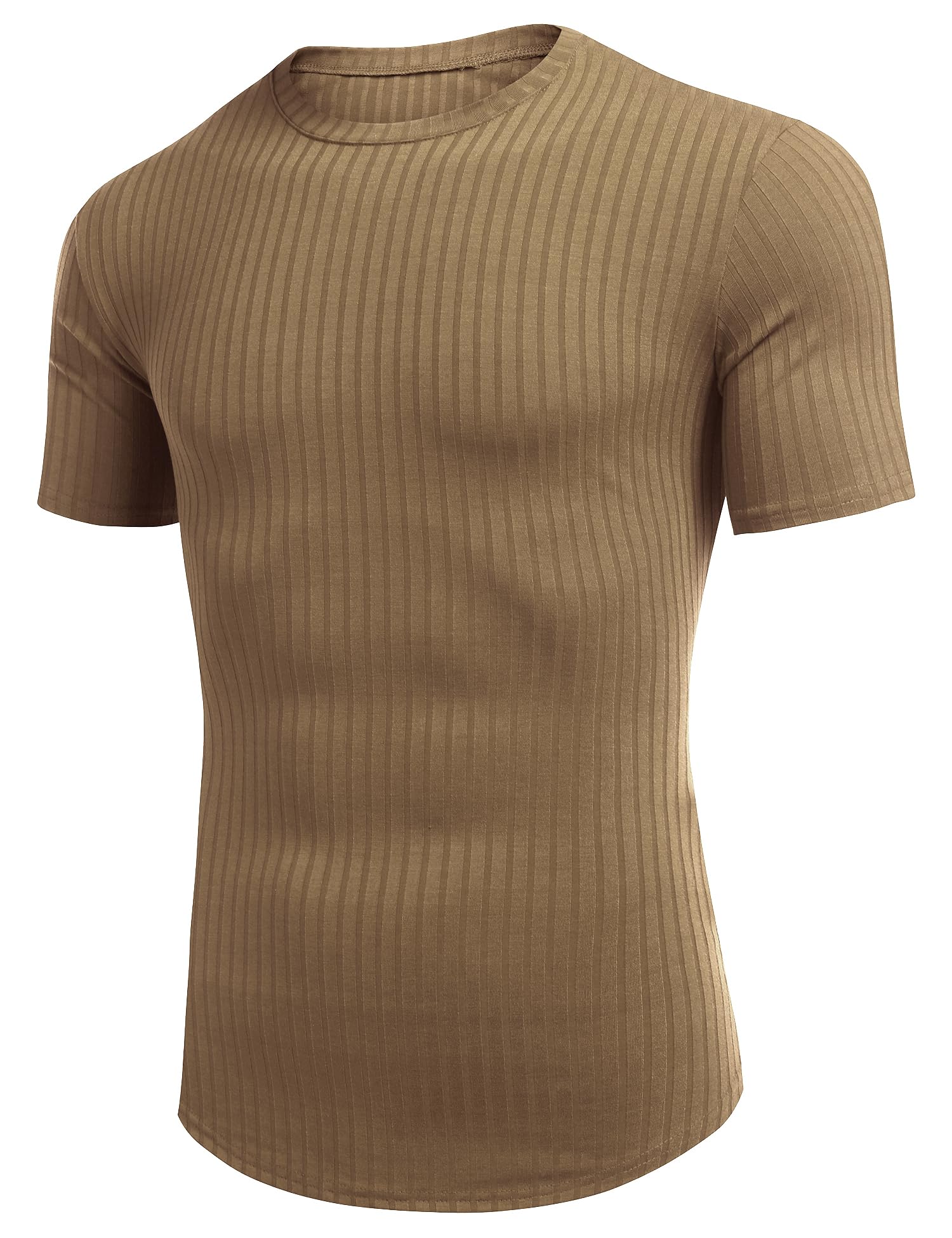 URRU T-shirt extensible à manches courtes pour homme - Coupe ajustée, kaki, Taille L