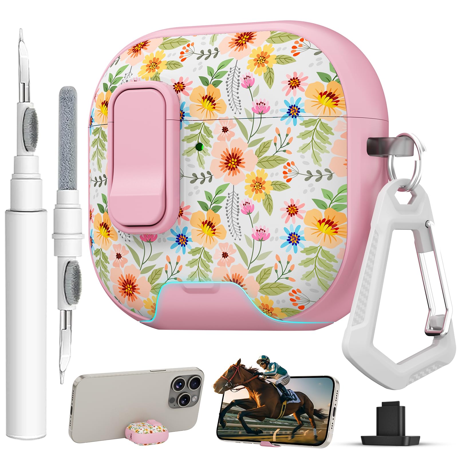 for AirPods 4 Case with Safty Lock &amp; Phone Stand,Cute Floral Pattern Style