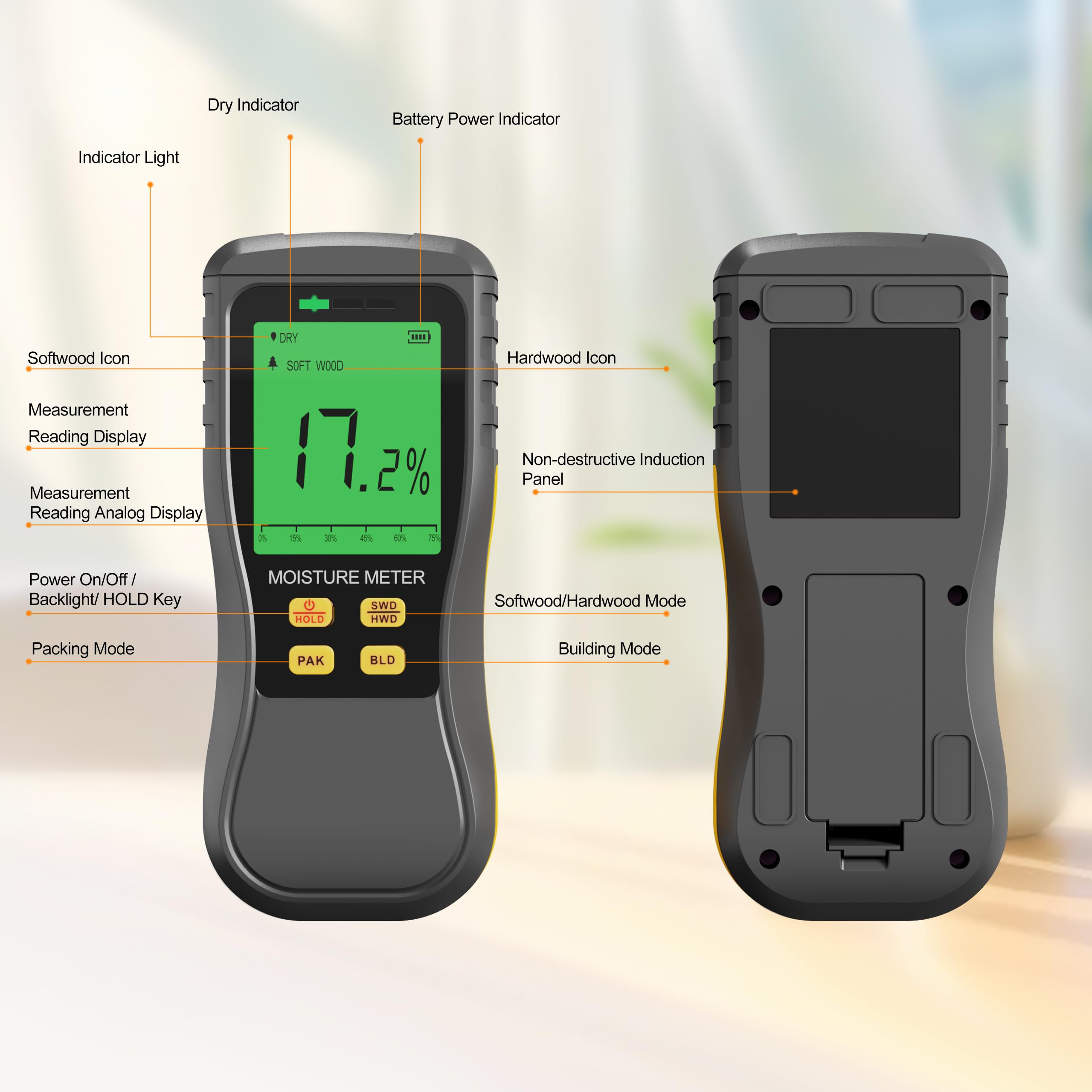 Medidores de humedad sin pines, pruebas digitales precisas de humedad de madera, detección de humedad no destructiva en paneles de yeso, detector de fugas de agua de humedad para madera, edificio