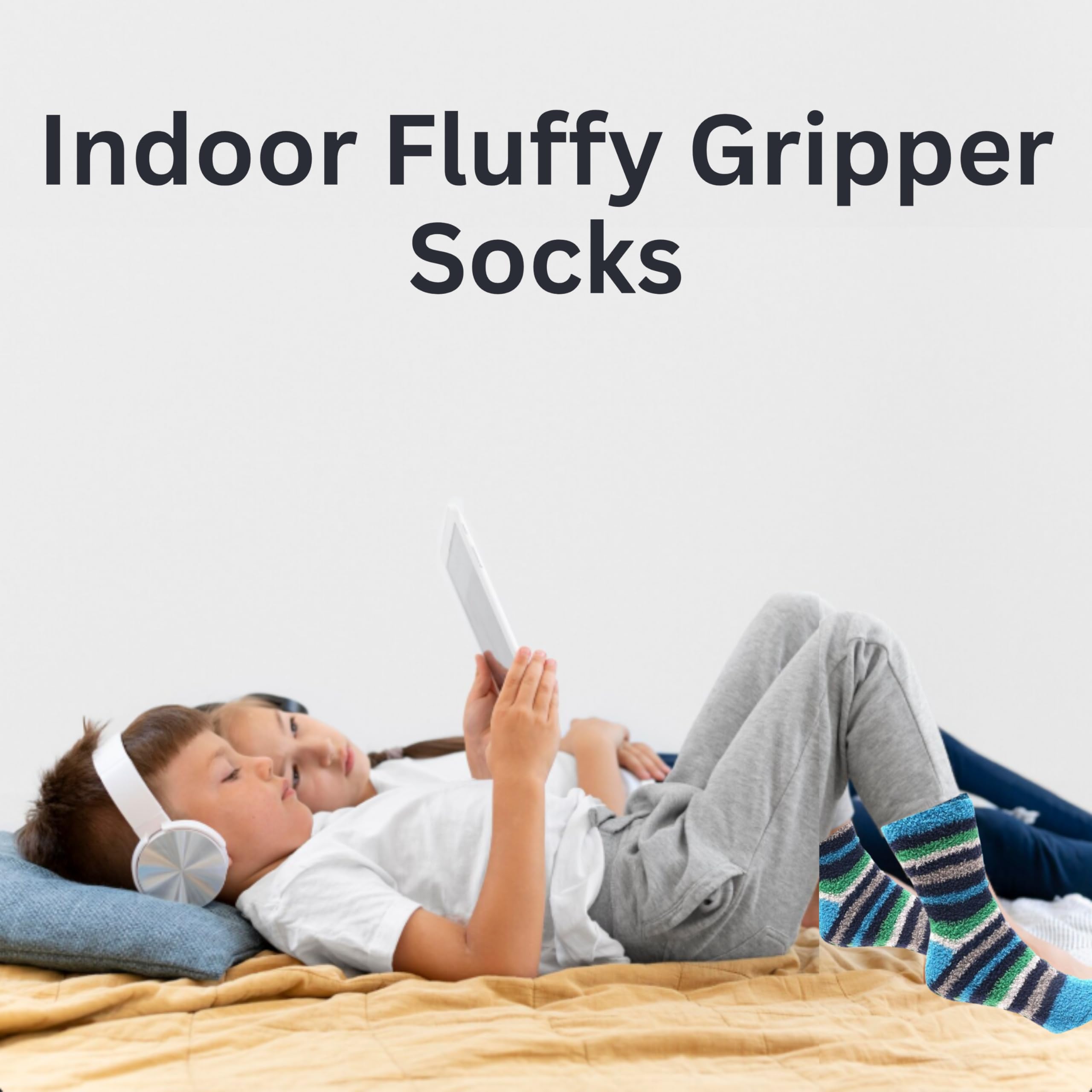 GM Apparel Lot de 4 paires de chaussettes moelleuses pour garçons - Antidérapantes - Chaussettes de lit - Super douces et pelucheuses - Thermiques confortables - Motif étoiles