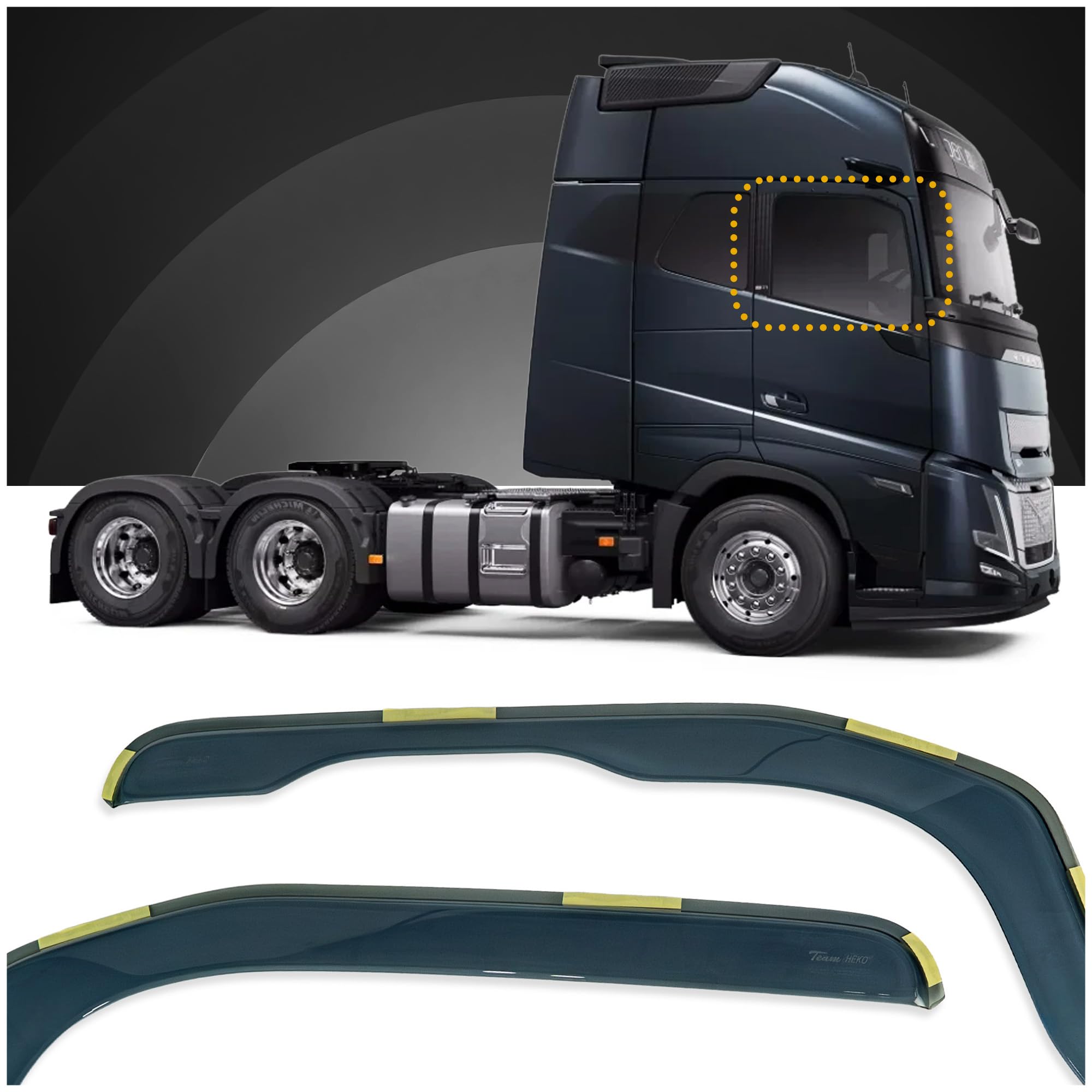 HEKO | Compatibile con Volvo FH Aero 2024+; Deflettori per Vetri Laterali; Anteriori; 2 pz; Deflettori d’Aria Antipioggia, Antiturbo, Oscurati, Aerodinamici; Installazione Rapida e Semplice