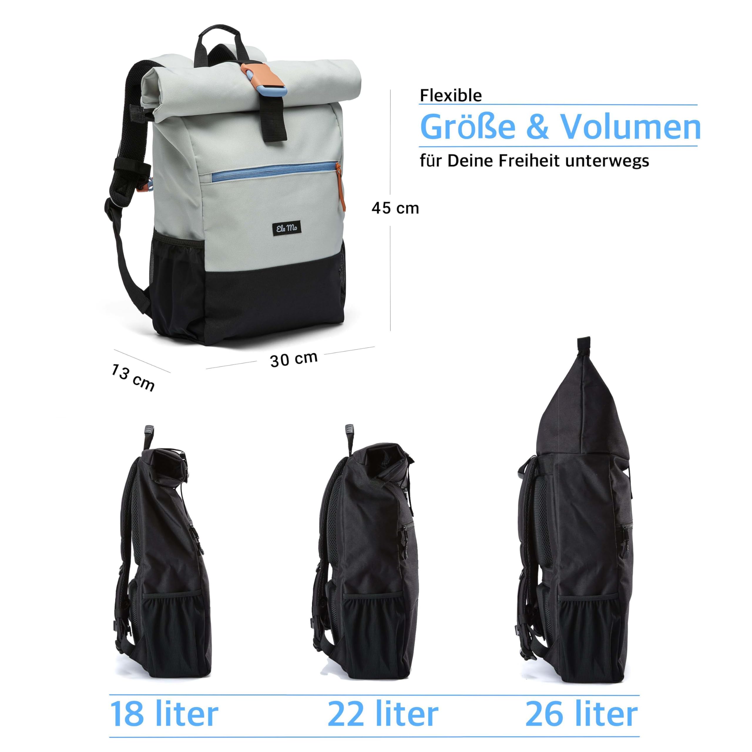 Ela Mo Zaino da donna Rolltop bello, confortevole e ben progettato, 18 l, Lightgrey Orange Pop, L, Casual