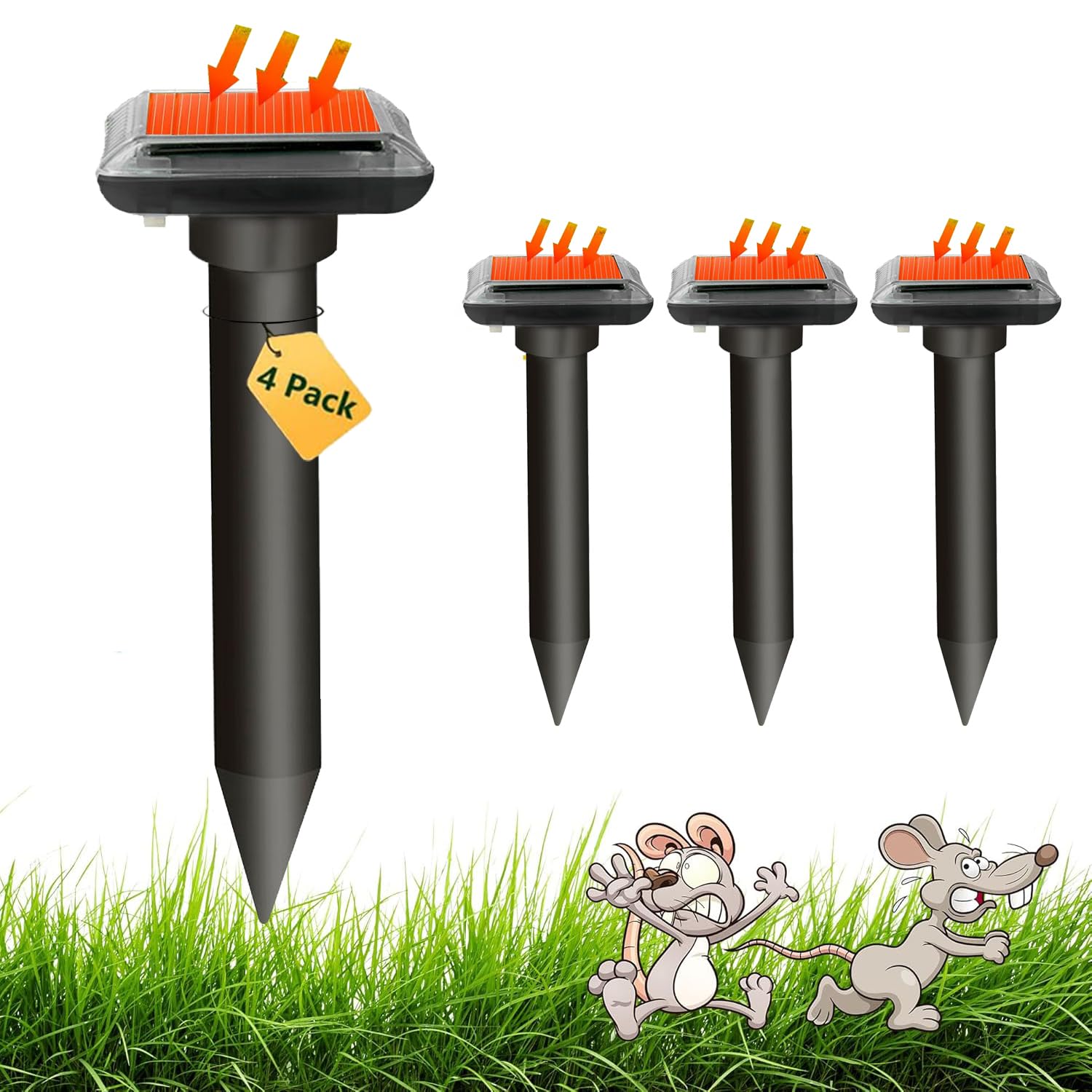 WUGEIN Lot De 4 Répulsifs Solaires Pour Taupes Et Rongeurs - Ultrasons Imperméables Pour Jardin